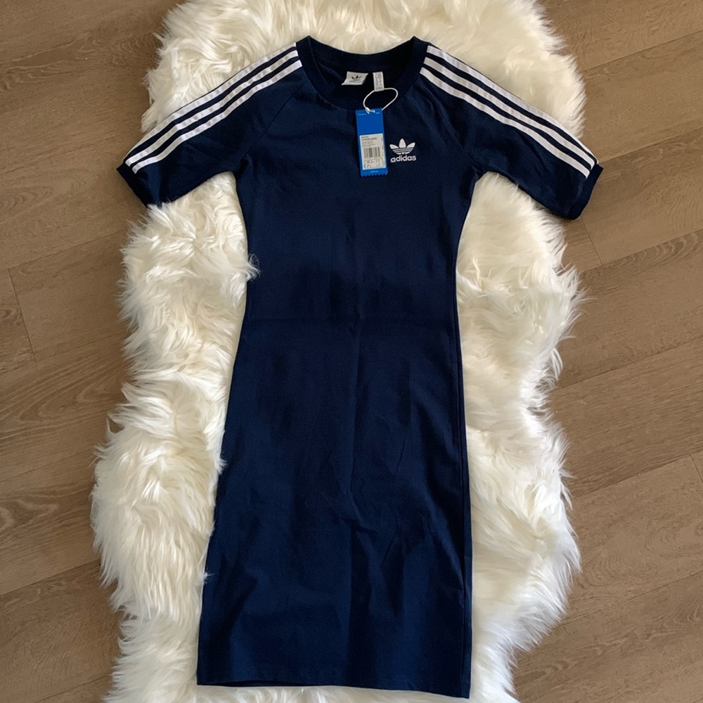 Adidas originals, Navy Stretch Midi dress, XS NWT